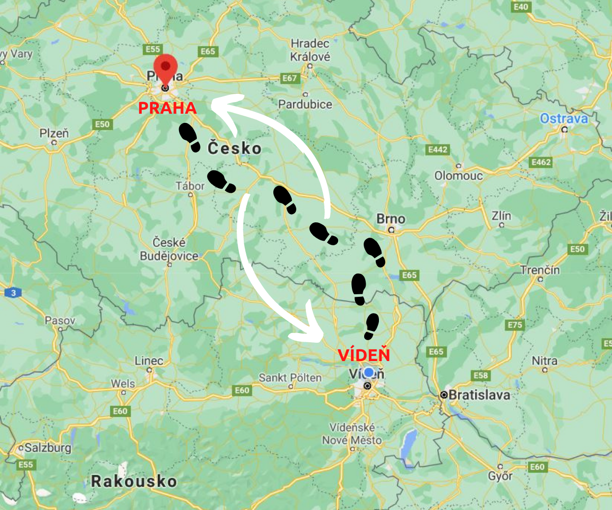 Mapka viden-Praha